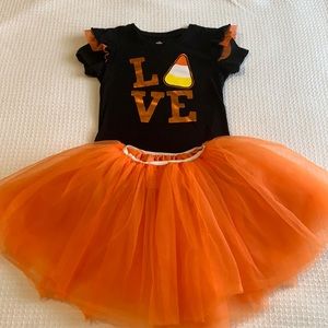 Halloween LOVE candy corn t-shirt and orange Tulle Tutu Skirt. Size XS (4-5)